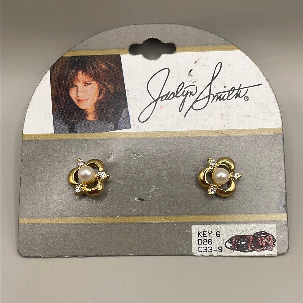 Jaclyn Smith Gold Tone Faux Pearl Stud Statement Earrings